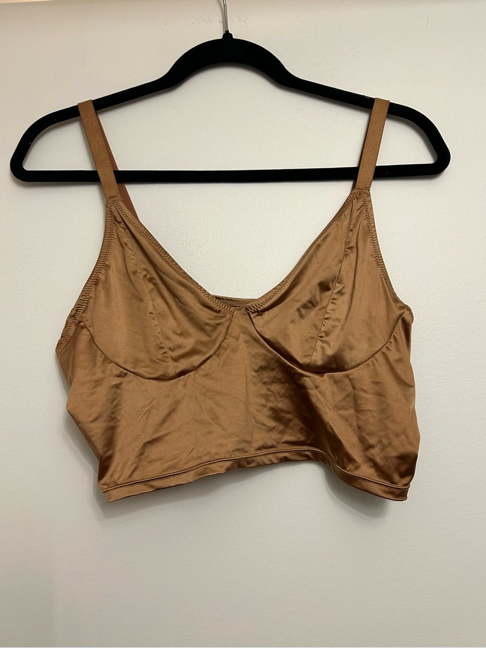 Blush Satin Bralette in Caramel Brown